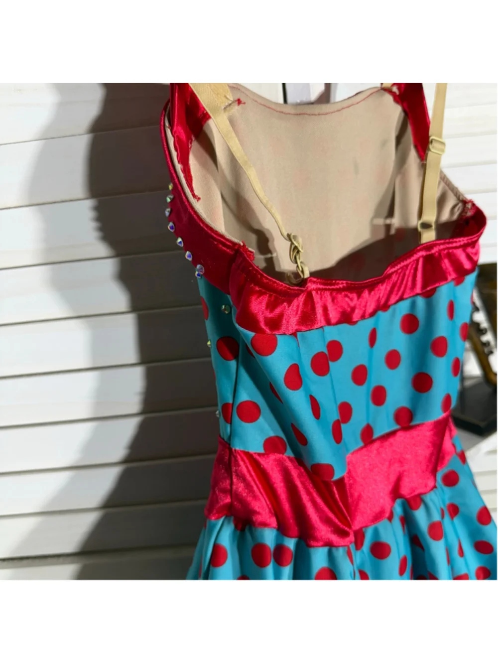 Child's pinup girl dress retro 50s style blue red polka dot Halloween costume S